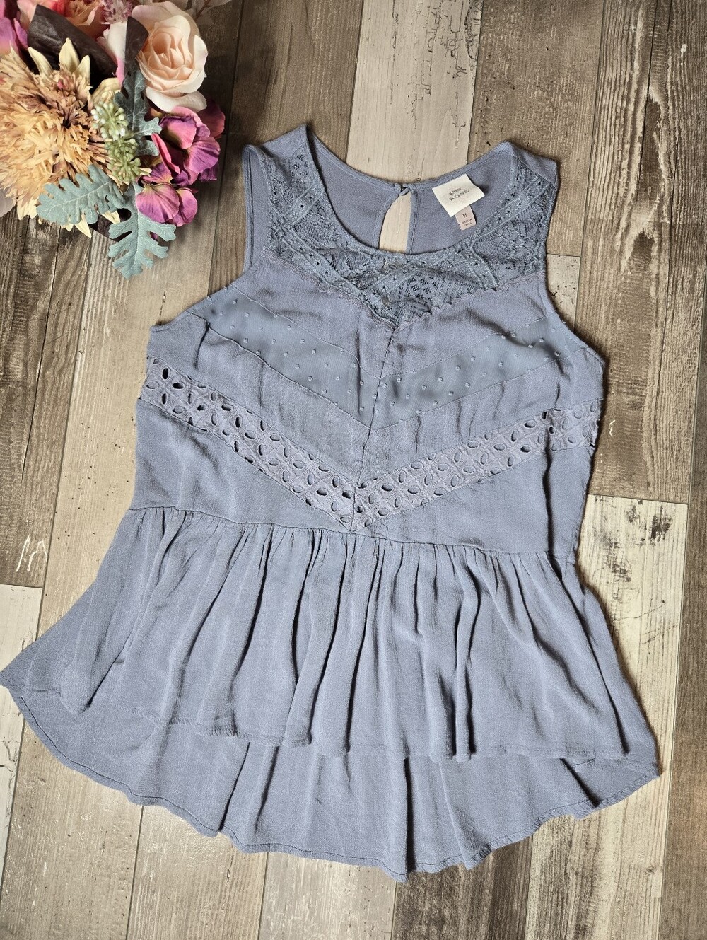 Knox Rose Sleeveless Lace Trim Peplum Top Women’s Medium Slate Blue - Picture 15 of 16
